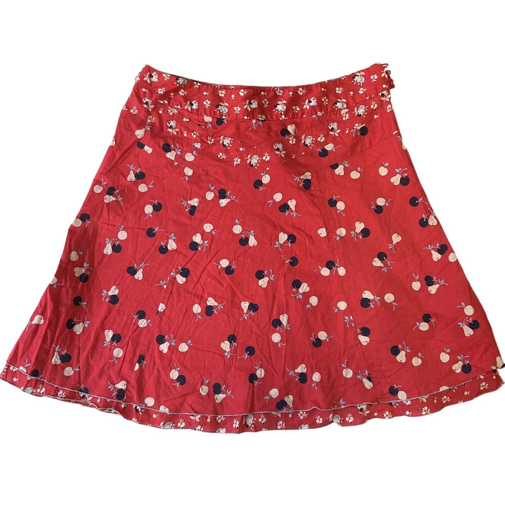 American Eagle Outfitters Women Skirt 8 Red Floral Ruffle 32" Waist Knee Length